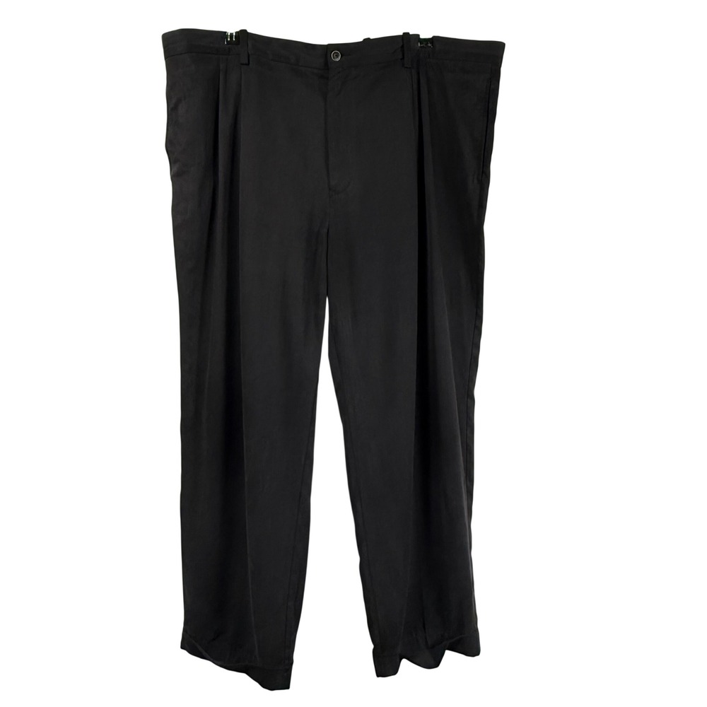 Tommy Bahama Silk Blend Pleated Trousers Pants Black Straight Leg Cuffed Mens 44